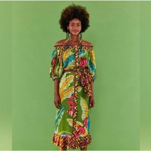 Farm Rio Banana Leaves Off Shoulder Midi
Dress Small